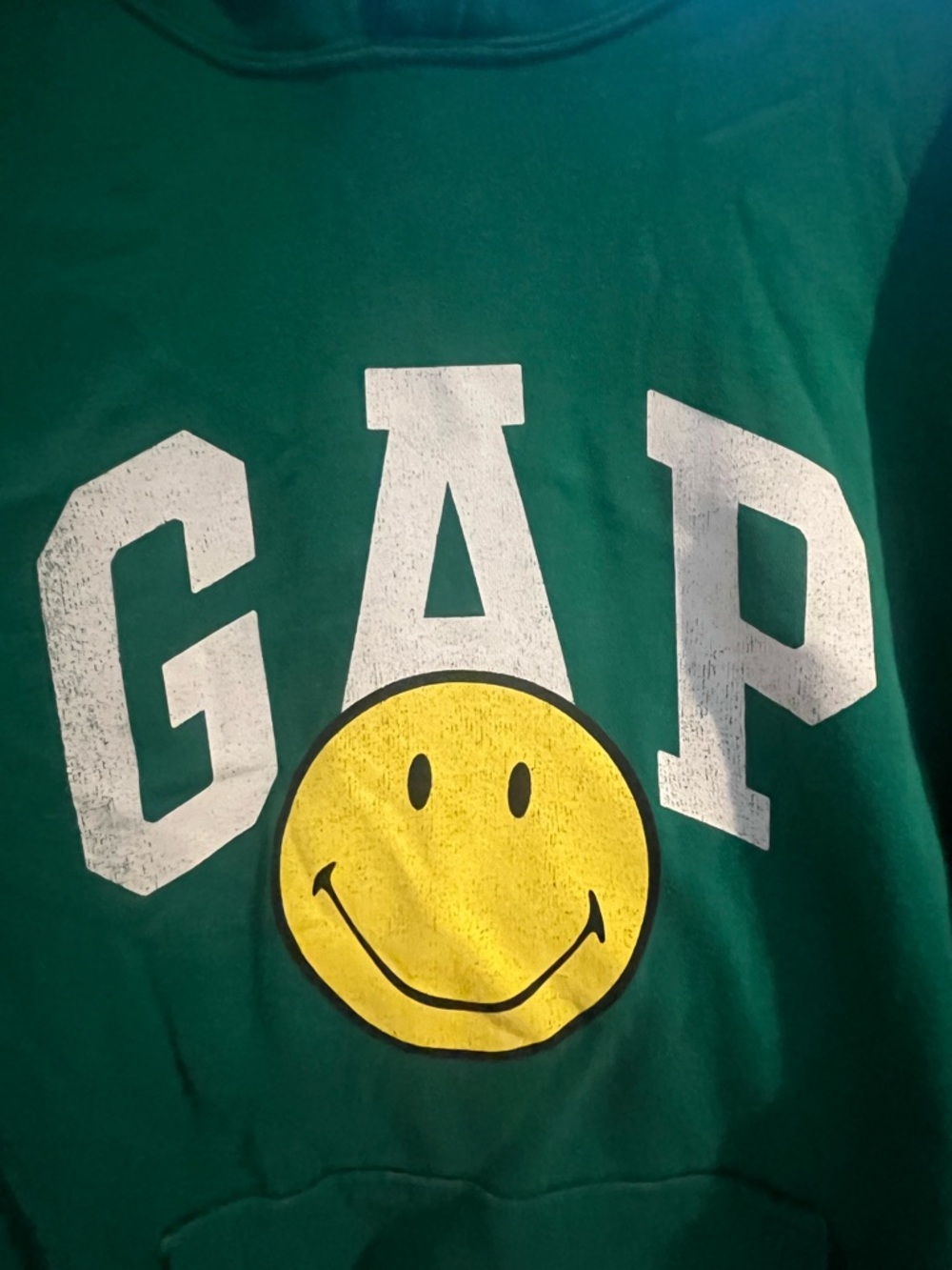 GAP Green Sweatshirt with White Logo and Yellow Smiley